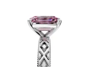 Solitaire Engagement Ring Setting for Fancy Pink Emerald Cut Center with Milgrain X Pattern Band and Prong Head in Platinum