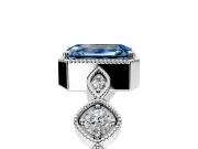 Vintage Station Engagement Ring Setting for Fancy Blue Emerald Cut Center with Accents and Prong Head in Platinum