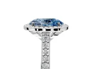 Halo Engagement Ring Setting for Fancy Blue Oval Center with Pave Accents, Heart Basket and Prong Head in Platinum
