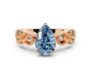 Leaf Engagement Ring Setting for Fancy Blue Pear-Shaped Center with Milgrain Accent Band and Prong Head in Rose Gold