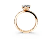 Solitaire Engagement Ring Setting for Heart-Shaped Center with Round Cut Pave Band and Prong Head in Rose Gold