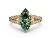 Solitaire Engagement Ring Setting for Fancy Green Marquise Center with Pave Split Shank and Prong Head in Yellow Gold