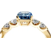 5 Stone Engagement Ring Setting for Fancy Blue Emerald Cut Center with Plain Band and Prong Head in Yellow Gold