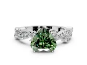 Solitaire Engagement Ring Setting for Fancy Green Heart-Shaped Center with Bar-Station Pave Twist and Prong Head in Platinum