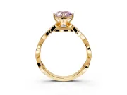Solitaire Engagement Ring Setting for Fancy Pink Oval Center with Accented Twist Band and Leaf Prong Head in Yellow Gold