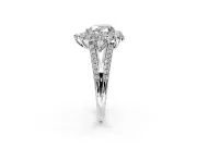 Halo Engagement Ring Setting for Heart-Shaped Center with Two-Strand Split Shank and Prong Head in Sterling Silver