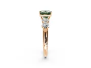 5 Stone Engagement Ring Setting for Fancy Green Princess Cut Center with Graduated Accents and Prong Head in Rose Gold