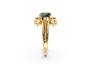 Solitaire Engagement Ring Setting for Fancy Green Cushion Cut Center with Twisted Band and Scroll Prong Head in Yellow Gold