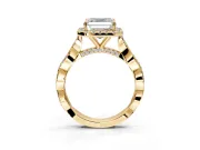 Halo Engagement Ring Setting for Asscher Cut Center with Twist Band and Prong Head in Yellow Gold