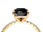 Solitaire Engagement Ring Setting for Fancy Black Cushion Cut Center with Fine Pave Narrow Band and Prong Head in Yellow Gold