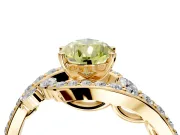 Solitaire Engagement Ring Setting for Fancy Yellow Pear-Shaped Center with Pave Bypass Twist Band and Prong Head in Yellow Gold