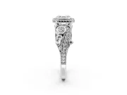 Milgrain Halo Engagement Ring Setting for Asscher Cut Center with Shoulder Bezels and Prong Head in Sterling Silver