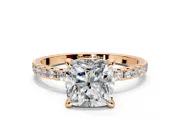 Solitaire Engagement Ring Setting for Cushion Cut Center with Fine Pave Narrow Band and Prong Head in Rose Gold