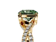 Solitaire Engagement Ring Setting for Fancy Green Radiant Cut Center with Narrow Twist Pave Band and Prong Head in Yellow Gold