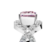 Halo Engagement Ring Setting for Fancy Pink Princess Cut Center with Pave Infinity Twist Band and Prong Head in White Gold