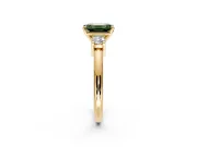 3 Stone Engagement Ring Setting for Fancy Green Emerald Cut Center with Wide Plain Band and Prong Head in Yellow Gold
