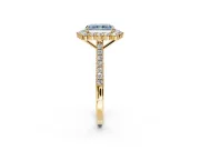 Halo Engagement Ring Setting for Fancy Blue Radiant Cut Center with Single-Row Pave, Open Basket and Prong Head in Yellow Gold