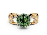 Solitaire Engagement Ring Setting for Fancy Green Round Cut Center with Criss-Cross Accent Band and Prong Head in Yellow Gold