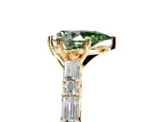 Baguette Engagement Ring Setting for Fancy Green Pear-Shaped Center with Alternating Bar-Set Band and Prong Head in Yellow Gold