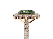 Halo Engagement Ring Setting for Fancy Green Radiant Cut Center with Single-Row Pave, Open Basket and Prong Head in Rose Gold