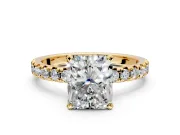 Solitaire Engagement Ring Setting for Radiant Cut Center with Large Accents and Prong Head in Yellow Gold