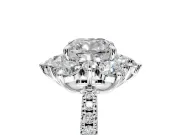 Floral Halo Engagement Ring Setting for Cushion Cut Center with Pave Accents and Prong Head in Sterling Silver