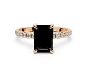Solitaire Engagement Ring Setting for Fancy Black Emerald Cut Center with Fine Pave Narrow Band and Prong Head in Rose Gold