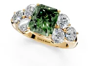 Cluster Engagement Ring Setting for Fancy Green Radiant Cut Center with Round Cut Accent Frame and Prong Head in Yellow Gold