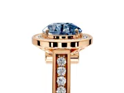 Halo Engagement Ring Setting for Fancy Blue Round Cut Center with Outer Bezel Rim, Pave Band and Prong Head in Rose Gold