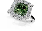 Single Halo Engagement Ring Setting for Fancy Green Cushion Cut Center with Corner Claws, Plain Band and Prong Head in Sterling Silver