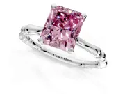 Solitaire Engagement Ring Setting for Fancy Pink Radiant Cut Center with Bamboo Band and Prong Head in Platinum