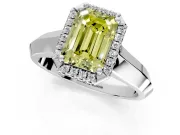 Halo Engagement Ring Setting for Fancy Yellow Emerald Cut Center with Knife Ridge Cathedral Band and Prong Head in Sterling Silver