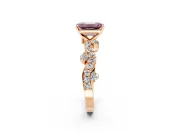 Solitaire Engagement Ring Setting for Fancy Pink Emerald Cut Center with Bar-Station Pave Twist and Prong Head in Rose Gold