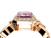 Halo Engagement Ring Setting for Fancy Pink Radiant Cut Center with Floral Band and Prong Head in Rose Gold
