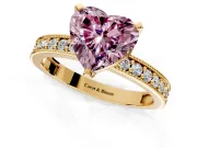 Milgrain Pave Engagement Ring Setting for Fancy Pink Heart-Shaped Center with Accent Band and Prong Head in Yellow Gold