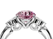 Cluster Engagement Ring Setting for Fancy Pink Round Cut Center with Bezel Accent Clusters and Prong Head in Platinum
