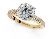 Solitaire Engagement Ring Setting for Round Cut Center with Single Row Accent Band and Prong Head in Yellow Gold