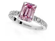 Solitaire Engagement Ring Setting for Fancy Pink Emerald Cut Center with Fine Pave Band and Claw Prong Head in Sterling Silver