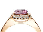 Halo Engagement Ring Setting for Fancy Pink Cushion Cut Center with Plain Tapered Band and Prong Head in Rose Gold
