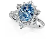 Floral Halo Engagement Ring Setting for Fancy Blue Oval Center with Pave Accents and Prong Head in Platinum
