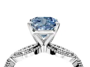 Solitaire Engagement Ring Setting for Fancy Blue Cushion Cut Center with Marquise Panel Band and Prong Head in White Gold
