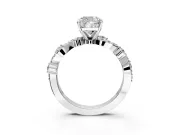 Solitaire Engagement Ring Setting for Cushion Cut Center with Bar-Station Pave Twist and Prong Head in White Gold