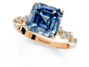 Cluster Engagement Ring Setting for Fancy Blue Asscher Cut Center with Round Cut Accent Band and Prong Head in Rose Gold
