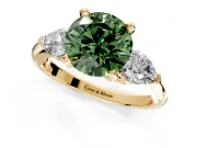 3 Stone Engagement Ring Setting for Fancy Green Round Cut Center with Large Pear-Shaped Accents and Prong Head in Yellow Gold