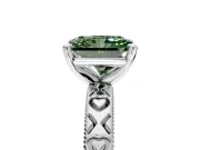 Solitaire Engagement Ring Setting for Fancy Green Radiant Cut Center with XO Engraved Band and Prong Head in White Gold