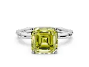 Solitaire Engagement Ring Setting for Fancy Yellow Asscher Cut Center with Bamboo Band and Prong Head in Platinum