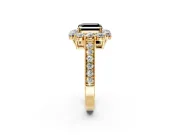 Halo Engagement Ring Setting for Fancy Black Asscher Cut Center with Milgrain Channel Band and Prong Head in Yellow Gold