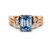 Solitaire Engagement Ring Setting for Fancy Blue Emerald Cut Center with Grooved Bar Accent Band and Prong Head in Rose Gold