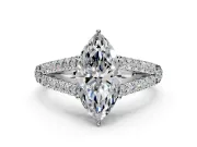 Solitaire Engagement Ring Setting for Marquise Center with Pave Split Shank and Prong Head in Platinum
