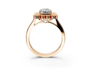 Cluster Halo Engagement Ring Setting for Radiant Cut Center with Milgrain Bezel Accents and Prong Head in Rose Gold